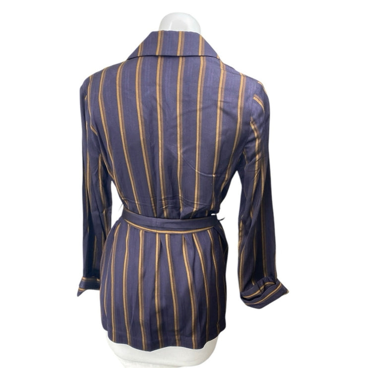 NEW Banana Republic Spencer Purple Striped Belted Long Sleeve Blazer Jacket XS