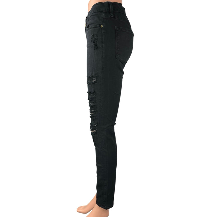 Frame Le Skinny de Jeanne Black Distressed Mid Rise Stretch Ankle Denim Jeans 27