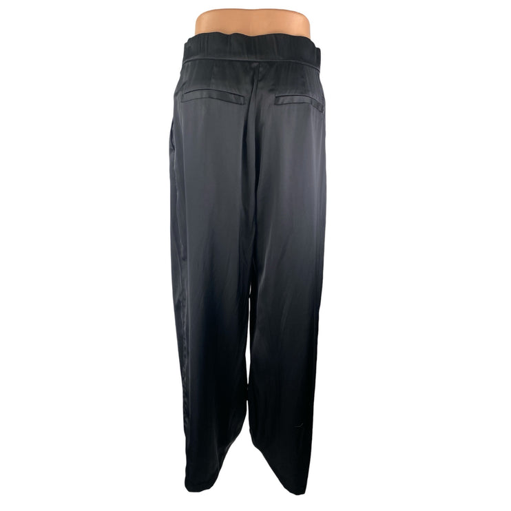 NEW Abercrombie & Fitch Women's Black Satin Pleated Wide Leg Trousers Pants 30