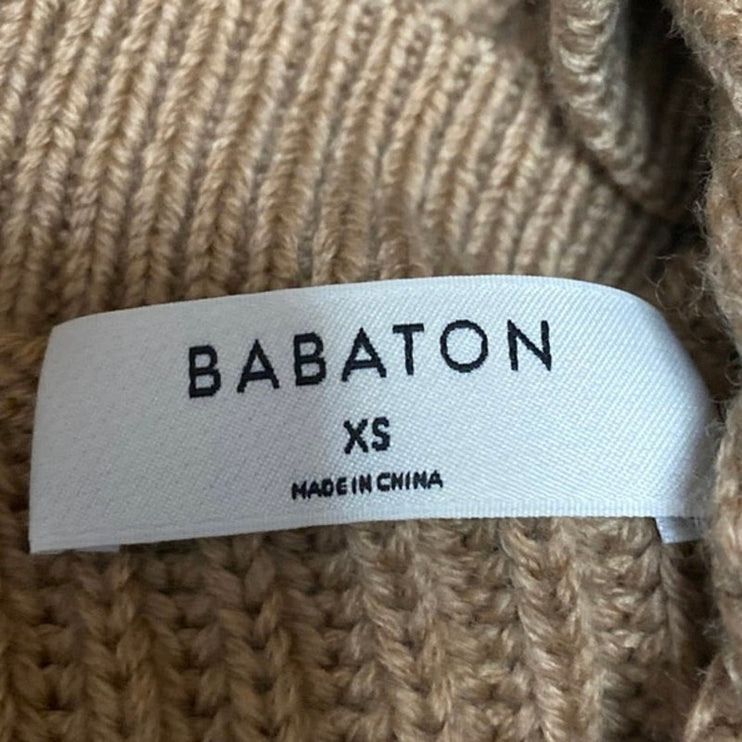 Aritzia Babaton Women's Tan Merino Wool Long Sleeve V Neck Sweater Top Size XS