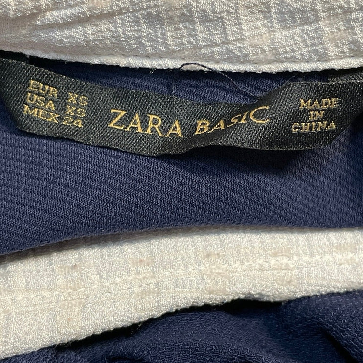 Zara Women's Navy Blue Short Sleeve Collared Polo Zip Shift Mini Dress Size XS