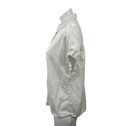 Lola River Women's White Short Sleeve Collared Casual Button Down Shirt Top M