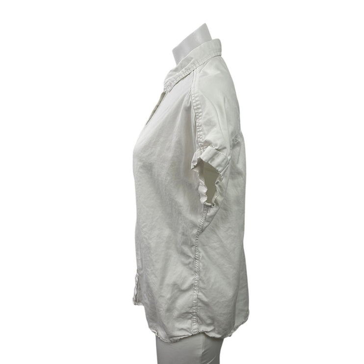Lola River Women's White Short Sleeve Collared Casual Button Down Shirt Top M