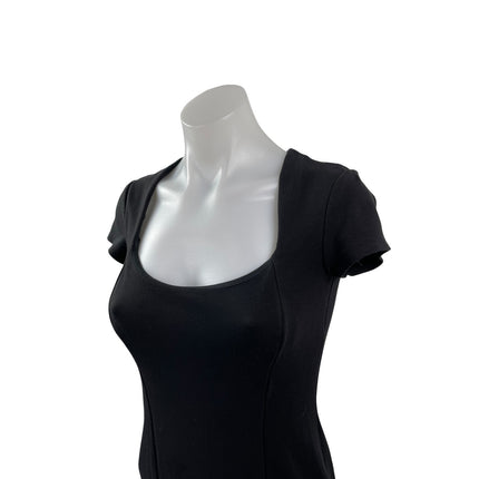 Bailey Women's Black Short Sleeve Square Neck Slit Mini Sheath Bodycon Dress S