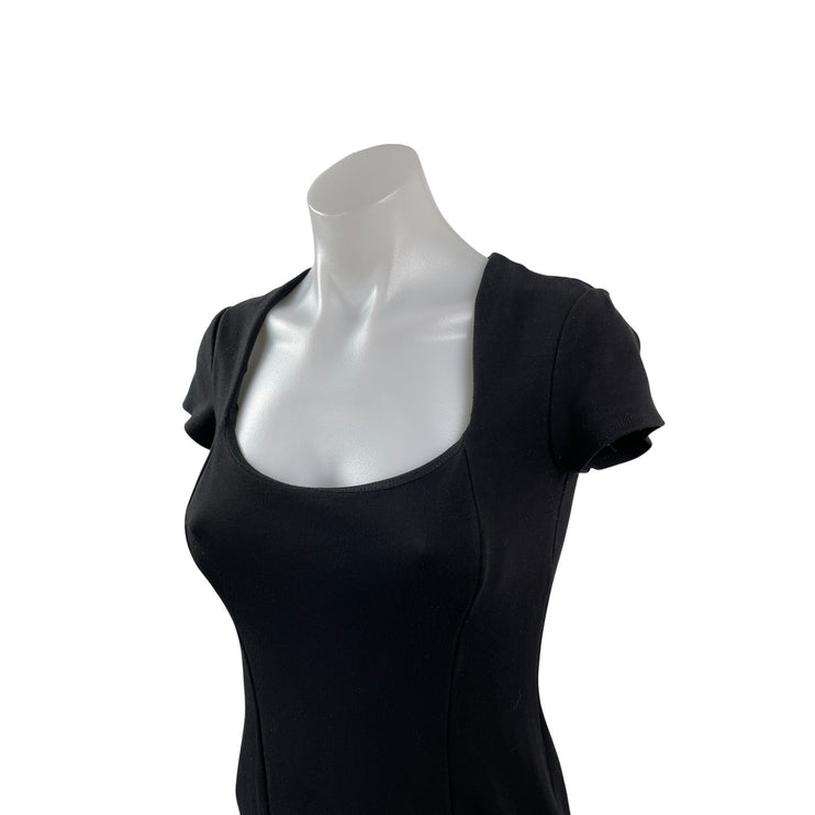 Bailey Women's Black Short Sleeve Square Neck Slit Mini Sheath Bodycon Dress S