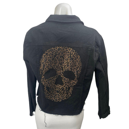 htrailz Black Leopard Skull Beaded Jeweled Rhonestone Long Sleeve Coat Jacket M