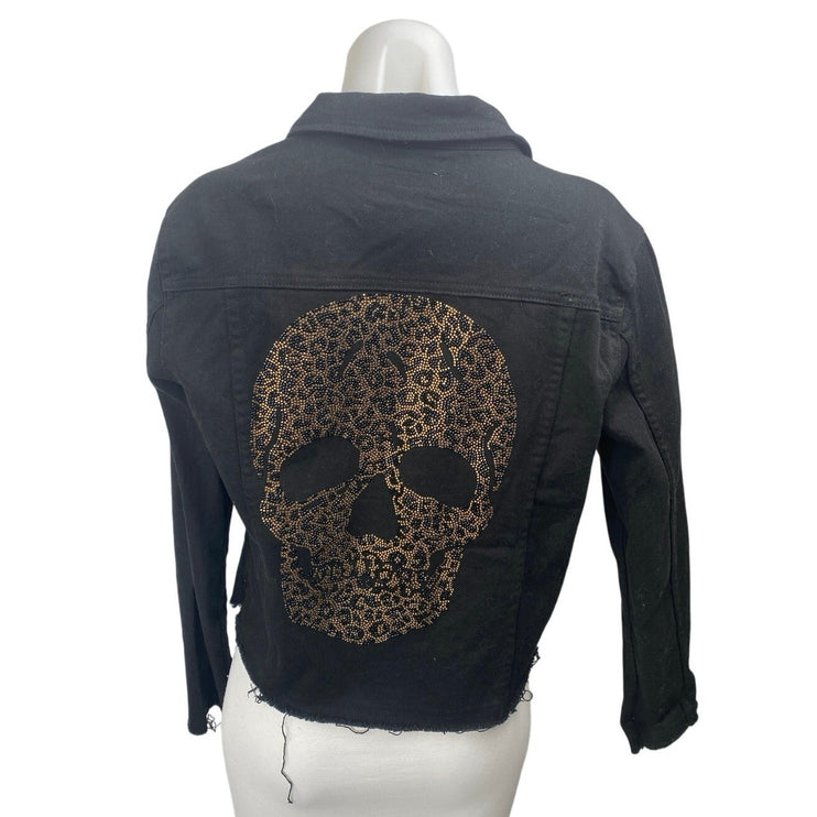 htrailz Black Leopard Skull Beaded Jeweled Rhonestone Long Sleeve Coat Jacket M