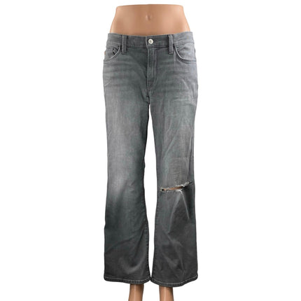 Hudson Women's Gray Mid Rise Distressed Baggy Wide Leg Denim Jeans Pants Size 28
