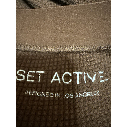 Set Active Women's Brown Waffle Knit Pull On Pocket Wide Leg Trousers Pants Sz M