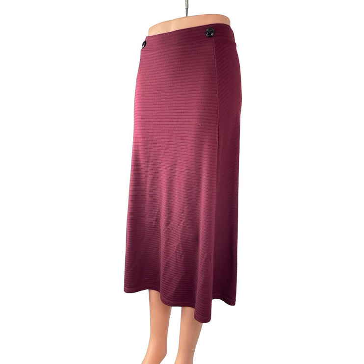Side Party Women's Red Ribbed High Rise Pointelle Maxi Flare Sweater Skirt Sz S