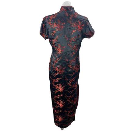 Kunto Womens Black Red Silk Floral Embroidered Chinese Maxi Sheath Dress Size XL