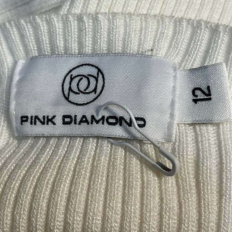 Pink Diamond Cream Ribbed Knit Dolman Sleeve Faux Wrap Surplice Sweater Size 12