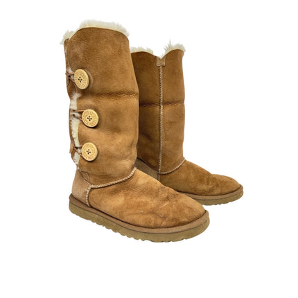 UGG Bailey Button Triplet II Brown Shearling Leather Mid Calf Snow Boots Size 7