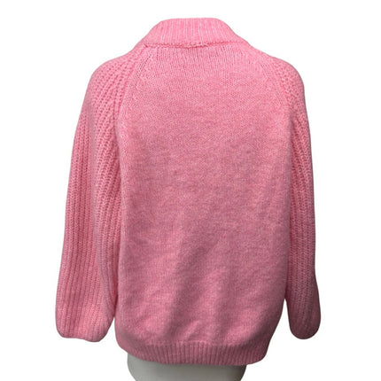 Zara Women's Pink Wool Alpaca Chunky Knit Button V-neck Cardigan Sweater Top M