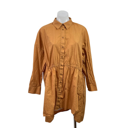 Zara Tan Brown Long Sleeve Hi-Low Button Down Shirt Tunic Mini Dress Size L