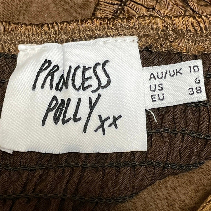 Princess Polly Women's Brown Ruched Halter Tie Bralette Swimwear Bikini Top Sz 6
