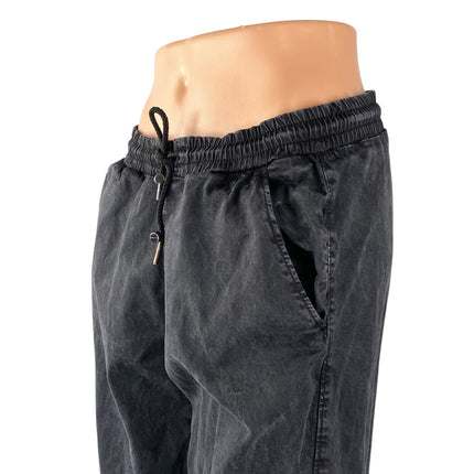 Zara Women's Black Washed Mid Rise Tapered Jogger Utility Denim Jeans Size M
