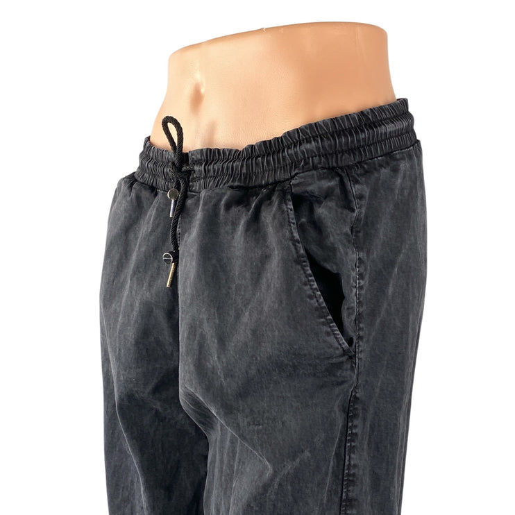 Zara Women's Black Washed Mid Rise Tapered Jogger Utility Denim Jeans Size M