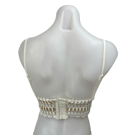 Luxe White Lace Embroidered Sleeveless Boho Cami Camisole Tank Crop Top Size 8