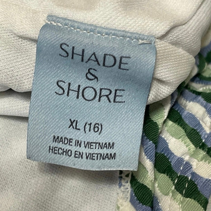 Shade & Shore Green Striped Sleeveless V Neck One Piece Swimsuit Swimwear XS