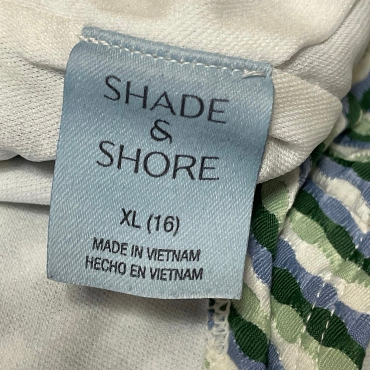 Shade & Shore Green Striped Sleeveless V Neck One Piece Swimsuit Swimwear XS