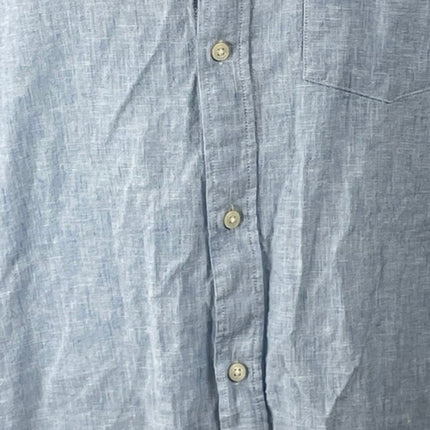 H&M Men's Light Blue Linen Collared Short Sleeve Casual Button Down Shirt Top L