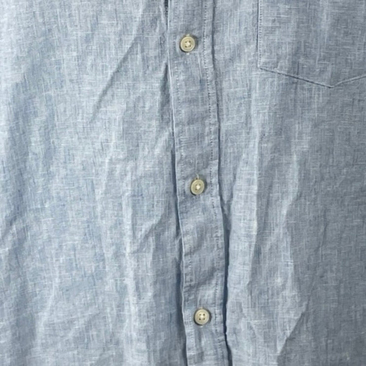 H&M Men's Light Blue Linen Collared Short Sleeve Casual Button Down Shirt Top L