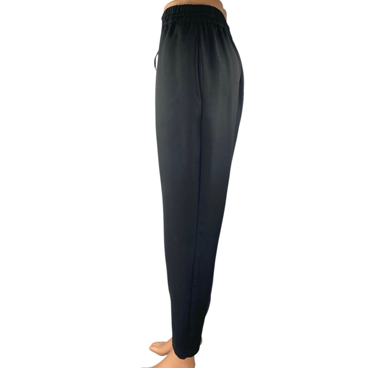Zara Women's Black Straight Tapered Leg High Waist Drawstring Trousers Pants M