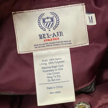 Bel-Air Athletics Women's Maroon White Striped Snap Bomber Varsity Coat Jacket M