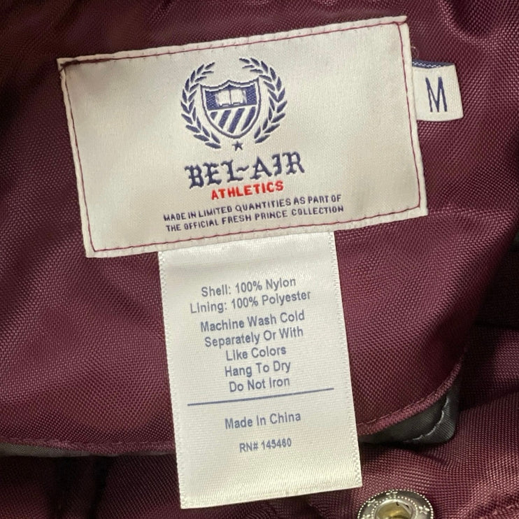 Bel-Air Athletics Women's Maroon White Striped Snap Bomber Varsity Coat Jacket M