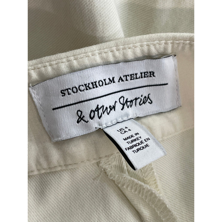 & Other Stories Women's White Pleated High Rise Wide Leg Trousers Pants Size 4