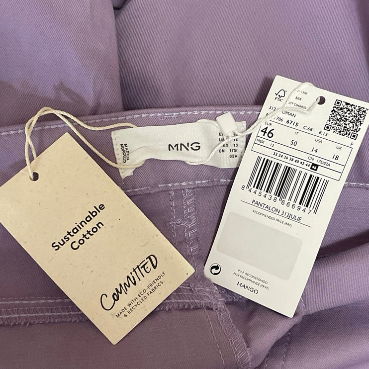 NEW MNG Mango Purple High Waisted Straight Leg Denim Jeans Trousers Pants Sz 14