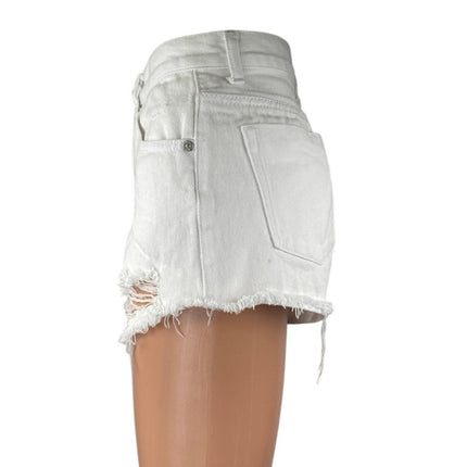 Superdown White Distressed Raw Hem High Waisted Denim Jeans Cutoff Shorts Sz 26
