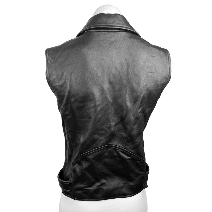 Me.N.U Black Genuine Leather Sleeveless Asymmetric Zip Biker Moto Jacket Size L