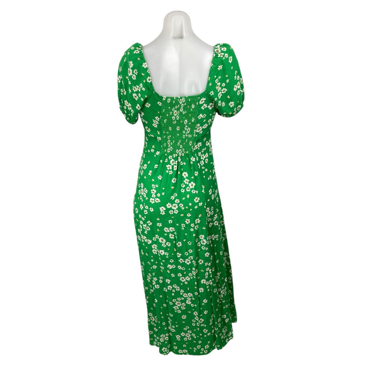 & Other Stories Green Floral Puff Sleeve Square Neck Midi Maxi A-Line Dress US 4
