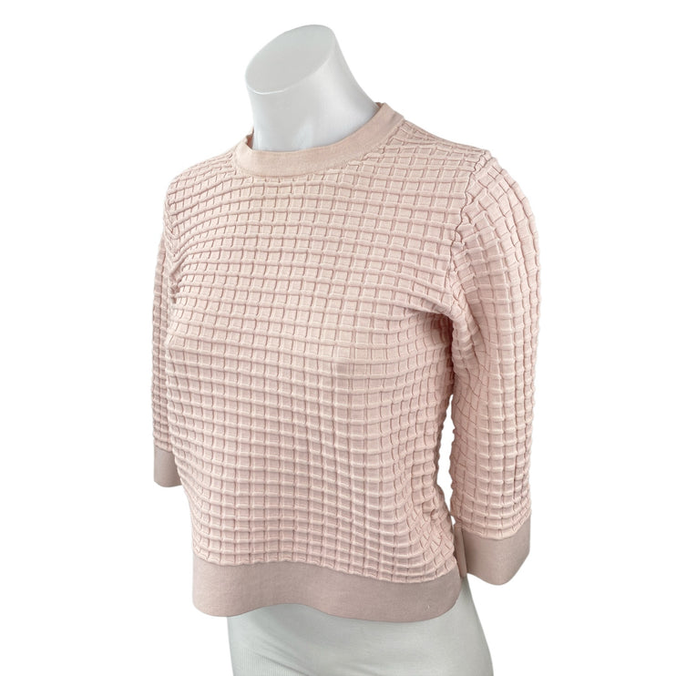 COS Women's Pink Waffle Stitch Knit Half Sleeve Crew Neck Sweater Top Size S