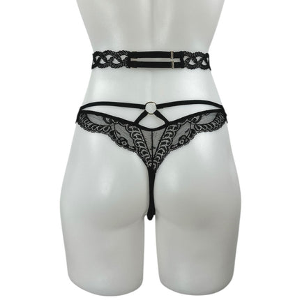 Aubade Women's Black Lace Strappy Crotchless Garter Belt Thong Underwe Brie Aubade Women's Black Lace Strappy Crotchless Garter Belt Thong Underwe Brie