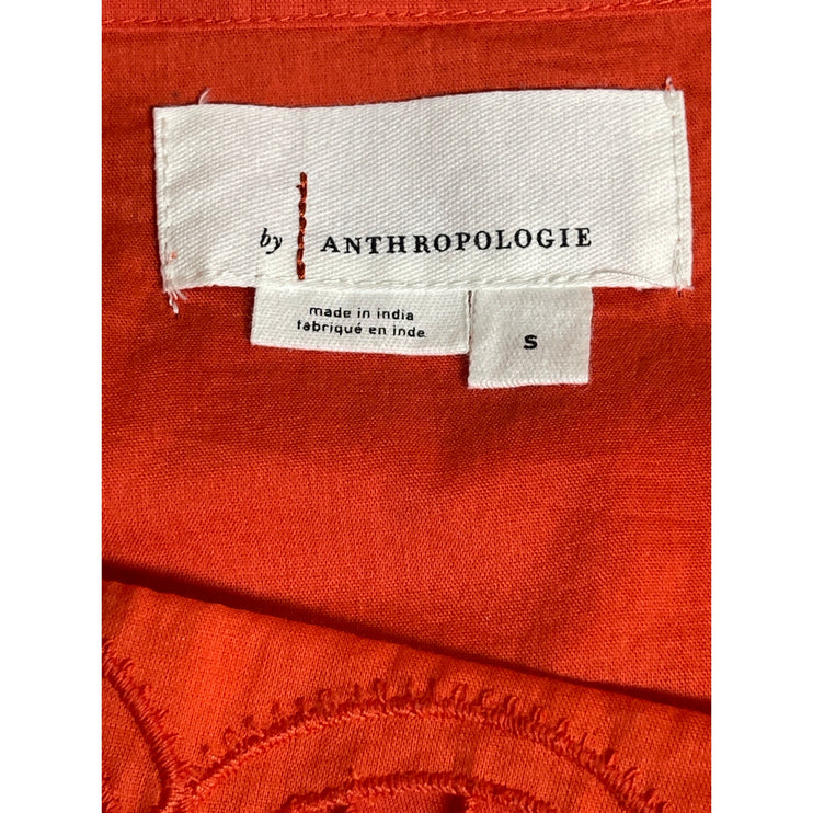 Anthropologie Women's Coral Lace Embroidered Short Puff Sleeve Blouse Top Size S