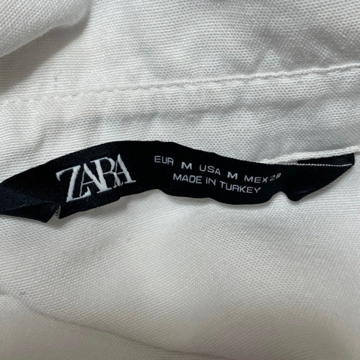 Zara Women's White Long Sleeve Button Down Oversized Pocket Blouse Shirt Top M