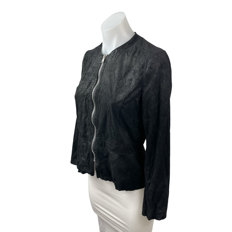 My-D Women's Black Faux Vegan Leather Zip Up Long Sleeve Coat Jacket Top Size S