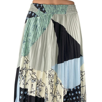 Club Monaco Multicolor Geometric Print Elastic Waist Pleated Maxi A-Line Skirt S