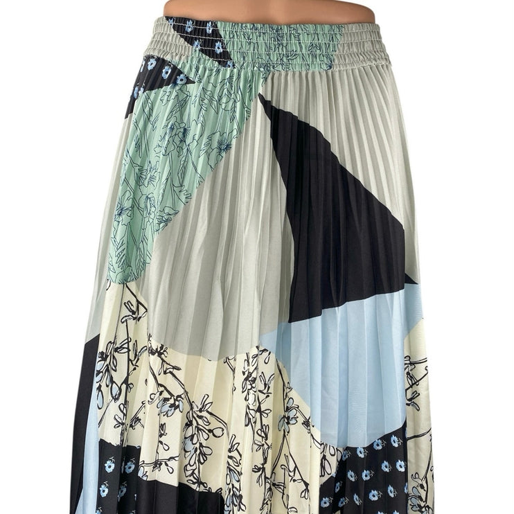 Club Monaco Multicolor Geometric Print Elastic Waist Pleated Maxi A-Line Skirt S