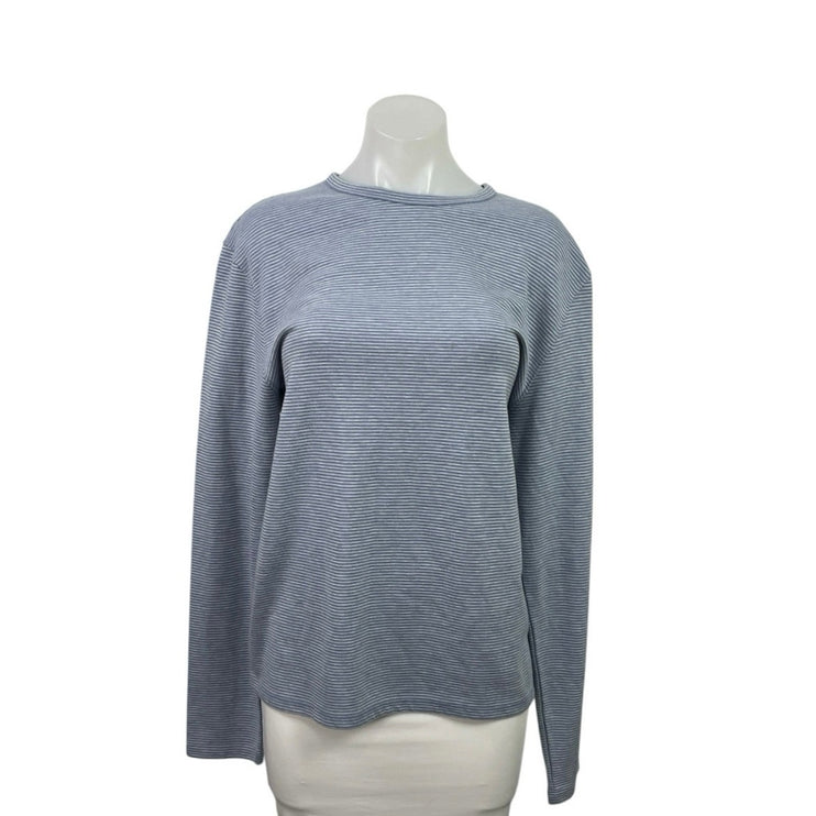 Vince Womens Blue Striped Long Sleeve Crew Neck Knit Pullover Sweater Top Size L