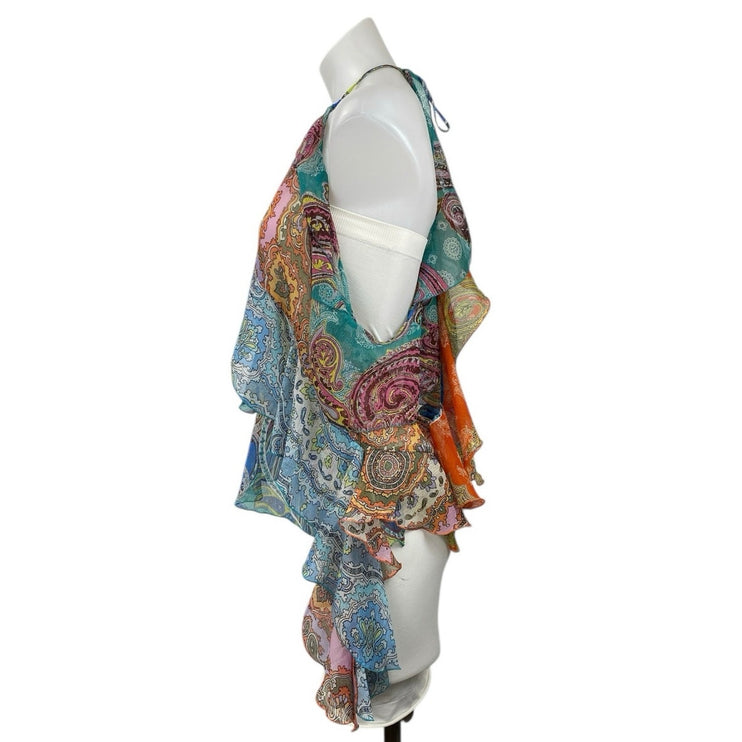 Zara Women's Multicolor Paisley Sleeveless Ruffles Asymmetric Tank Top Size XL