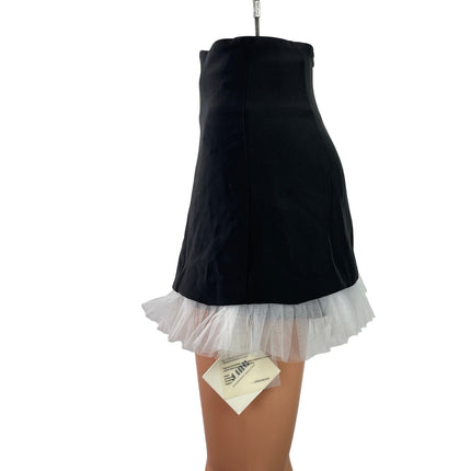 NEW J.Ing Black High Waist Ruffle Hem Built-in Short A Line Mini Skirt Skort XS