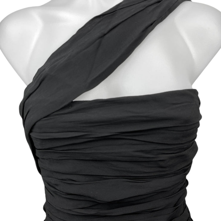 Reformation Black Ruched One Shoulder Sleeveless Bandeau Tube Crop Tank Top 8