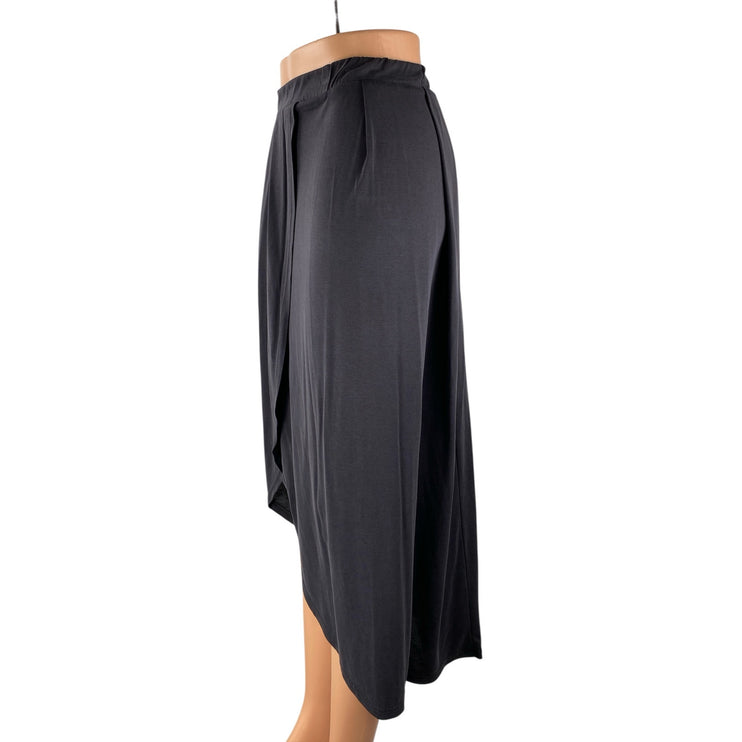 Women's Black High Waisted High Low Pleated Straight Tulip Midi Skirt Size S