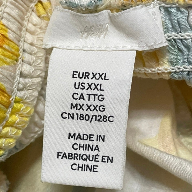H&M Yellow Lemon Shirred Ruffle Sleeveless Cami A Line Midi Dress Size XXL