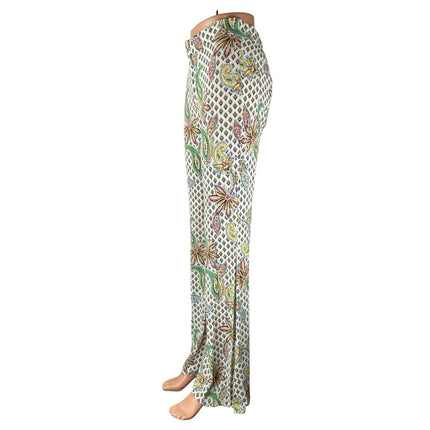 Women's Multicolor Paisley Floral Argyle High Rise Flare Trousers Pants Size S