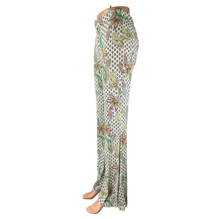 Women's Multicolor Paisley Floral Argyle High Rise Flare Trousers Pants Size S